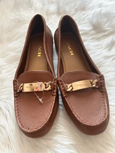 Coach Damen-Slipper olivfarbenes Leder Kiesel Gran flache Schuhe Größe 8 B - Bild 1 von 5