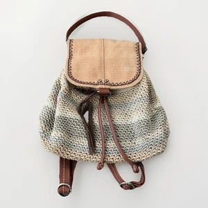 The Sak Women's Avalon Crochet Convertible Backpack Boho Stripe Beige Woven - Picture 1 of 8