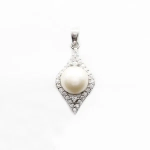 AURORA GEMS® 925 Silver Pendant 31.5x14mm with Freshwater Pearl - Picture 1 of 1