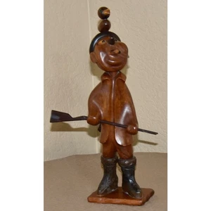 Vintage DOLFI Italian Hand Carved Wooden Duck Hunter w/Rifle Folk-Art Sculpture - Picture 1 of 12