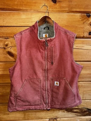 Carhartt Vest Women’s XL Rose WV001  Sherpa Lined Distressed Rare - Image 1 of 4