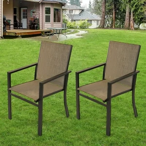 2pcs Patio Chairs with Curved Armrests for Backyard Garden Porch Outdoor Khaki - Picture 1 of 4