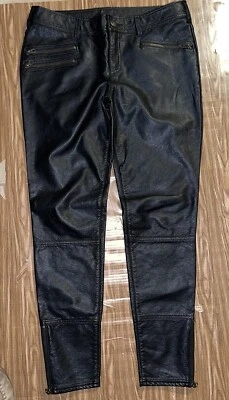 Womens Free People Black Vegan Faux Leather Skinny Zip Ankle Moto Pants Sz 10 - Image 1 of 4