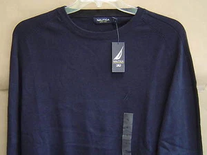 NWT $70 NAUTICA Mens L FINE GAUGE CREWNECK Sweater CLASSIC NAVY Cotton S33213 - Picture 1 of 3