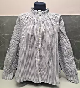 Blusa Top GAP Blanca Azul Rayas Cuello Simulado Talla L 100% Algodón - Imagen 1 de 11