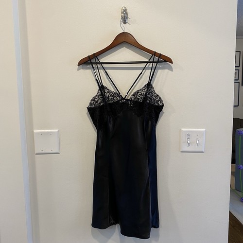 UNDERCOVER Abito slip vintage victoria secret lingerie grande anni 90 y2k nero raso pizzo