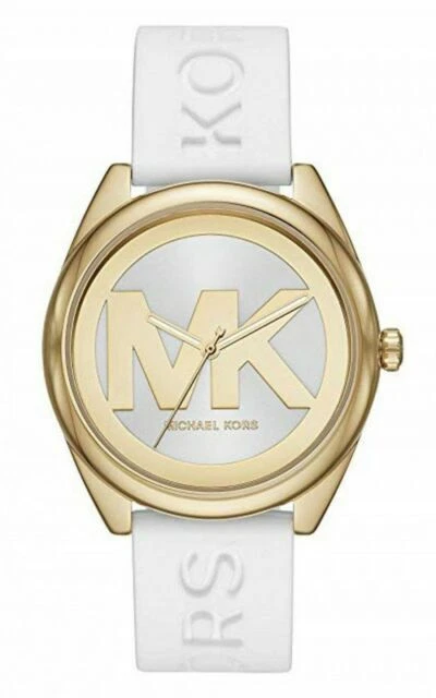 Michael Kors MK7141 42mm Gold-Tone Stainless Steel Case with White Silicone Strap Women's Wristwatch