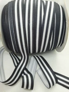 5 M White Black Stripe Foe Fold Over Elastic Ribbon Headbands Crafts Sew Dress - Picture 1 of 5