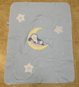 Vintage Lambs And Ivy Baby Snoopy Sleeping On Moon Fleece Crib Blanket 37x28 - Picture 1 of 9