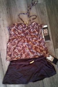 NEW COCO REEF D Cup Small Skirted Tankini Swimsuit Brown Swirl  32D - Picture 1 of 5