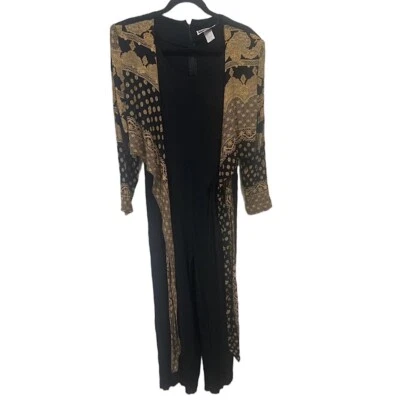 Vintage Tabitha 80s 90s Jumpsuit Black Gold Floral Shoulder Pads Women’s Size XL - Image 1 of 4