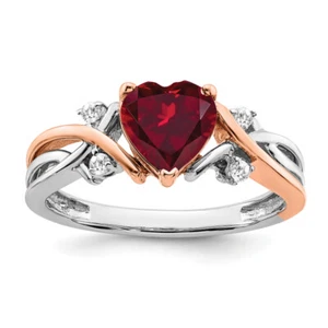 14K Two Tone Gold Heart Love Created Red Ruby Diamond Ring July Birthstone ... - Picture 1 of 90