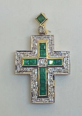 Gold Kreuz 585/14K mit 1,10ct.Smaragd. 0,31ct.Brillant - Bild 1 von 4