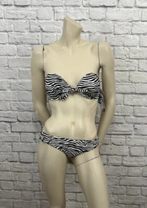 NINETY-FIVE WOMEN’S 2 PIECE BLACK & WHITE ZEBRA STRIPED BIKINI SWIM SUIT SIZE M - Picture 1 of 5