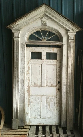 Complete Antique Entry Way Surround 2 Pane Door 5 Lite Arched Transom 411-19E Cover