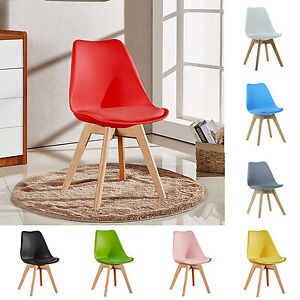 Tulip Dining Chair Eiffel Inspired Solid Wood Legs Padded Seat Comfortable UK