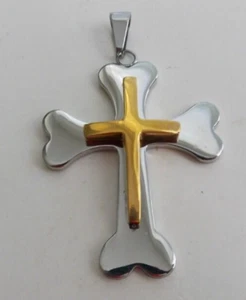 Stainless Steel & Gold Tone Religious Cross Pendant Only #ST336 - Imagen 1 de 6