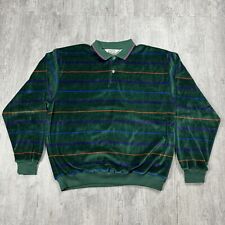 VTG CHRISTOPHER HAYES VELOUR STRIPED GREEN PULLOVER COLLARED SWEATER SHIRT XL