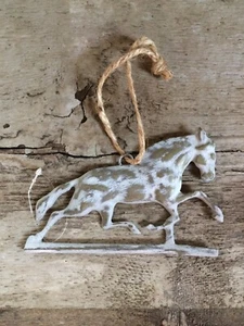 Primitive Vintage Style Farmhouse Horse Embossed Hanging Ornament Metal Sign Tin - Picture 1 of 3