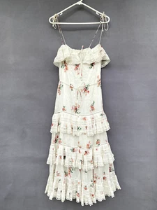πΈβοΈ Zimmermann Heathers Pintuck Floral Midi Tiered Dress Lace Trim Size 3 14 - Picture 1 of 6
