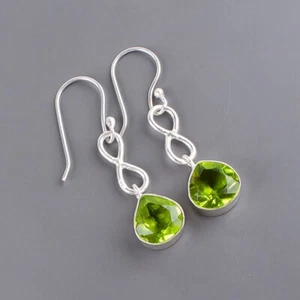 Peridot Gemstone 925 Solid Silver Jewelry Luxury Earring 1.60"For Mother's Day - Picture 1 of 3