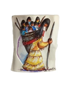 Künstler signierter DeGrazia Ho'ok Korb mit vielen Kindern Tontopf Pflanzgefäß * 4,5 Zoll - Bild 1 von 6