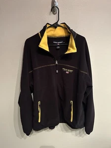 Vintage Polo Sport Ralph Lauren Mens XL Full Zip Fleece Jacket Black Yellow - Picture 1 of 7