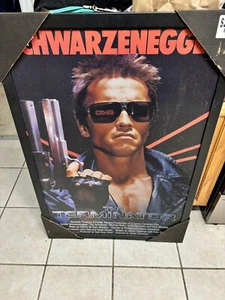 Vintage Schwarzenegger Terminator Poster On Masonite Blockbuster Movie Original - Picture 1 of 4