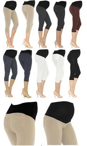 Maternity Capri 3/4 Leggings Cotton with or without Pockets Shorts - Picture 1 of 14