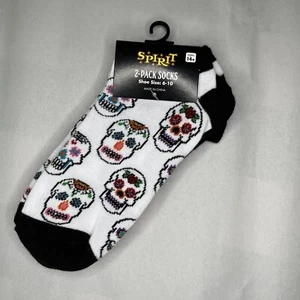 Spirit Halloween Socks 2-Pack Women Sugar Skull Size 6-10 Low Cut Ankle No Show - Picture 1 of 4