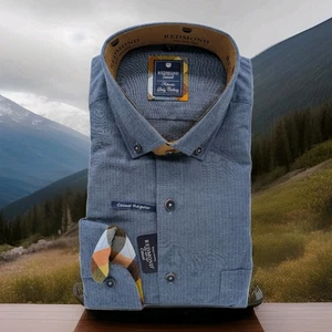 REDMOND Langarm Hemd Gr. XL 43/44 button-down-kragen Fischgräte graublau - Bild 1 von 3