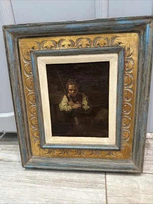 Early Antique Repro Oil painting on Canvas Girl With Broom Rembrandt Van Rijn - Image 1 of 4