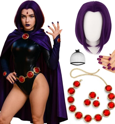 Peluca corta púrpura para mujer y disfraces para Halloween, disfraz y fiesta  Foto 1 de 4