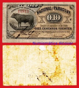 BANCO NACIONAL DEL PARAGUAY 10 Centavos fuertes 1883-1886 Pick s122 BC- - Picture 1 of 3