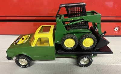 Vintage Nylint Farms Chevy Stake Truck Skid Loader Pressed Steel Toy John Deere - Image 1 of 4