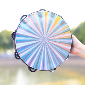 8/10 Inch Radiant Tambourine with Double Row Jingles Handbell Reflective Drum - Picture 1 of 14