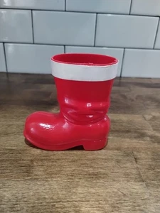 Vintage Weihnachtsmannstiefel rot Kunststoff RTC Ind. Chicago Süßigkeiten Behälter 4" - Bild 1 von 7