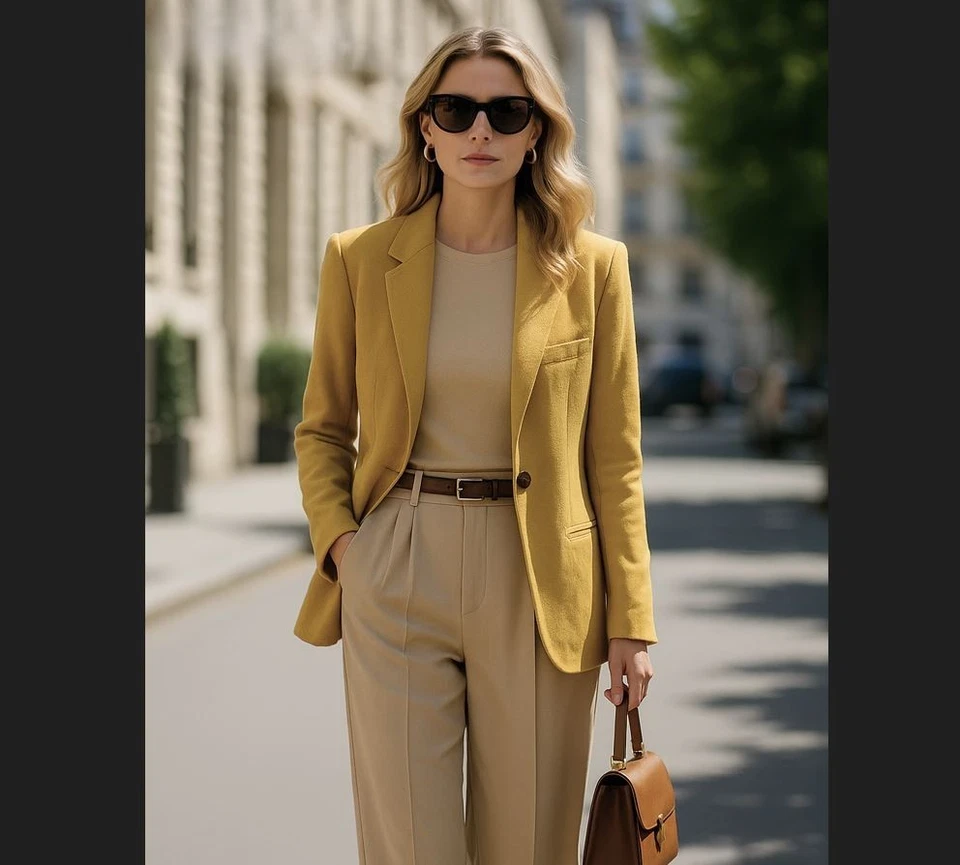 J. Blazer Crew feminino tamanho 4 forrado lã cashmere mostarda carreira viagem academia - Imagem 1 de 4