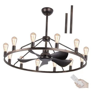 44" Bronze Deckenventilatoren mit Beleuchtung und Fernbedienung, 12 Kerzen schwarz + gold - Bild 1 von 7