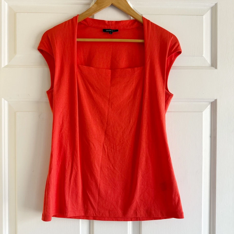 Lafayette 148 Orange Red Square Neck Cap Sleeve Top Women's Size L Office - Image 1 of 4