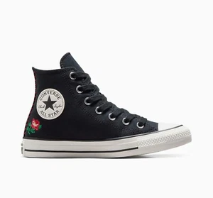 Converse W Chuck Taylor All Star Rose Cross Stitch Sneakers Black A13657C US 3-9 - Picture 1 of 8