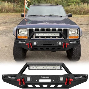 Front/Rear Bumper Winch Mount Plate Set For 1984-2001 Jeep Cherokee XJ Black - Picture 1 of 15