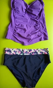 M&S/Frambuesa Sujetador Acolchado Púrpura Incorporado Bandeau Tankini Juego Corto Reino Unido 10/46 - Imagen 1 de 5