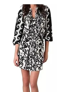 DIANE VON FURSTENBERG Kleid gewürfelt verziert Seide gebrochen Wellen Taschen Größe 2 - Bild 1 von 7
