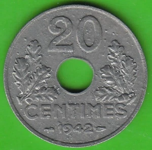 Coin France 20 Centimes 1942 Brilliant Uncirculated, Spotty Surface nswleipzig - Picture 1 of 3