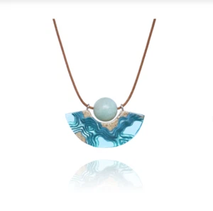 Aquamarine Resin and Beach Sand + Amazonite Reef Necklace by BoldB New in Box - Picture 1 of 11