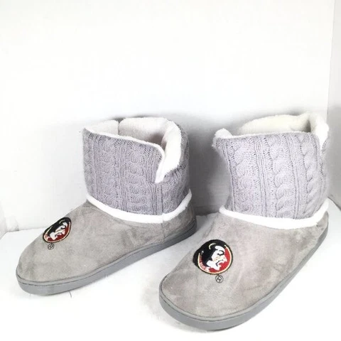 Florida State University Seminoles Knit Boot Slippers Grey Size Medium 7/8 FSU Cover