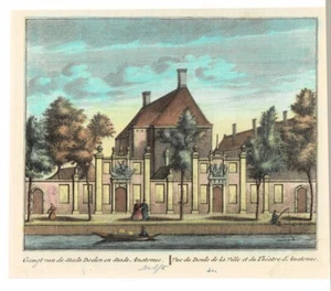 1736 HAND-COLORED COPPERPLATE ENGRAVING of the ANATOMICAL THEATRE IN DELFT - Picture 1 of 1