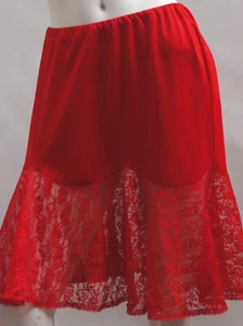 Vintage 50s-60s Red Nylon Lace Ruffle Petticoat Slip Skirt Lingerie Retro Granny - Picture 1 of 5