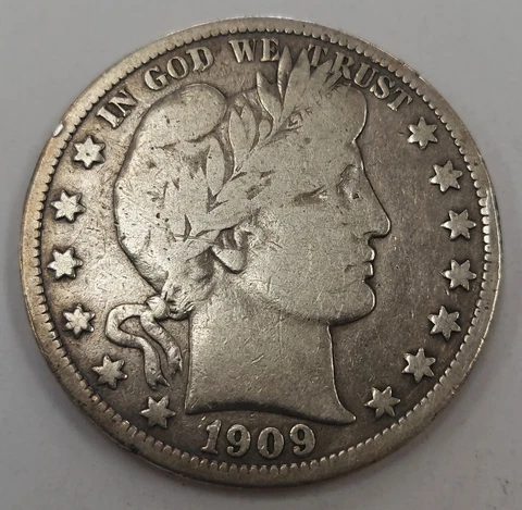 1909-O Silver Barber Half Dollar Grading VG+ Nice Original Uncleaned Coin  b5 Cover